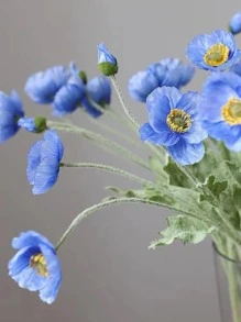 1pc Artificial Blue Poppy Flower Bouquet, Home Decoration - Blue - View 3
