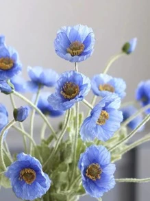 1pc Artificial Blue Poppy Flower Bouquet, Home Decoration - Blue - View 4