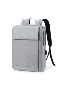 Men USB Charging Port Design Laptop Backpack - Grey - View 2