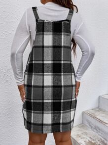 Calvaya Vestido overol con estampado de cuadros sin camiseta - Blanco y Negro - Ver 2