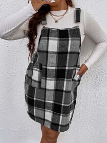 Calvaya Vestido overol con estampado de cuadros sin camiseta - Blanco y Negro - Ver 6