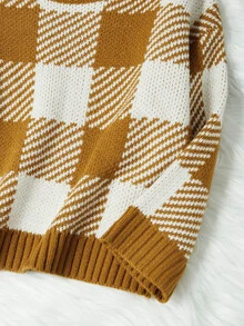 Toddler Girls Plaid Pattern Drop Shoulder Jumper - Multicolor - View 3