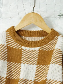 Toddler Girls Plaid Pattern Drop Shoulder Jumper - Multicolor - View 4