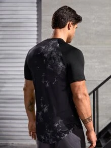 Men Letter Graphic Contrast Tape Sports Tee - Black - View 2