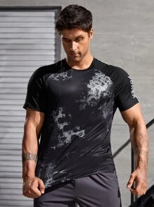 Men Letter Graphic Contrast Tape Sports Tee - Black - View 3