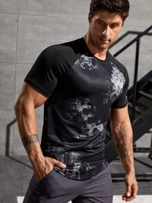 Men Letter Graphic Contrast Tape Sports Tee - Black - View 4