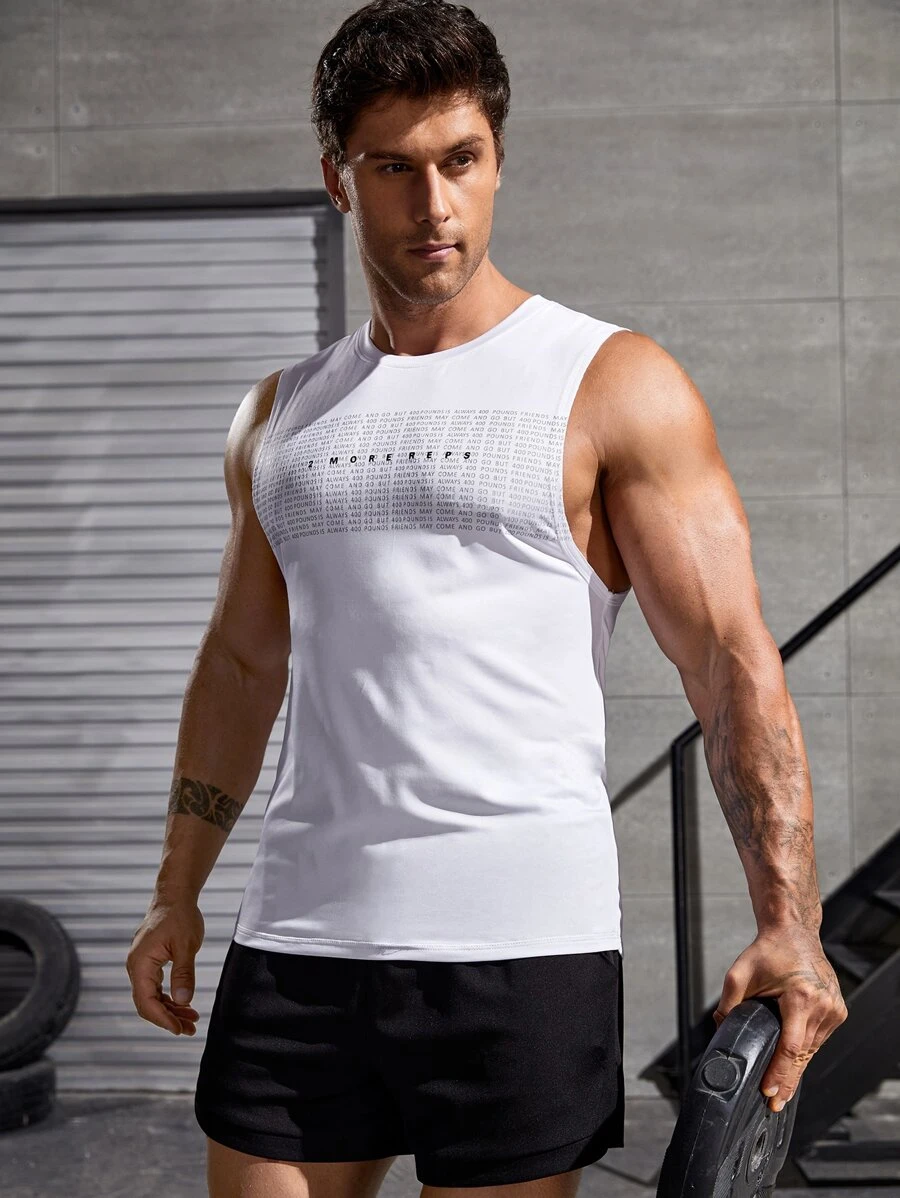 Manfinity Fitness Men Letter Graphic Sports Tank Top - White - View 1