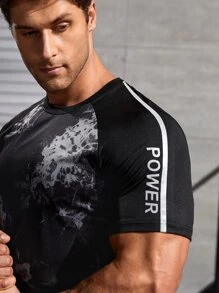 Men Letter Graphic Contrast Tape Sports Tee - Black - View 6