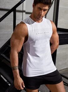 Manfinity Fitness Men Letter Graphic Sports Tank Top - White - View 4