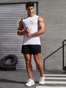 Manfinity Fitness Men Letter Graphic Sports Tank Top - White - View 5