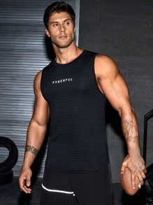 Manfinity Sport Corelite Camiseta deportiva de compresión con gráfico de letra reflectante para hombres - Negro - Ver 1