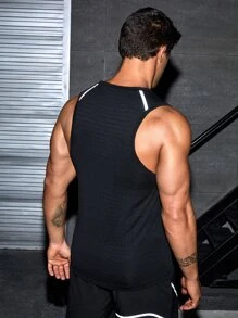 Manfinity Sport Corelite Camiseta deportiva de compresión con gráfico de letra reflectante para hombres - Negro - Ver 2