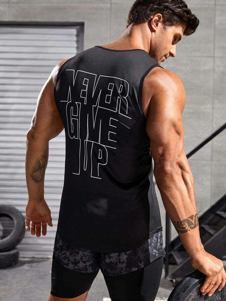 Manfinity Sport Corelite Men Slogan Graphic Sports Tank Top Workout Tops Compression Shirt Men - Black - View 1