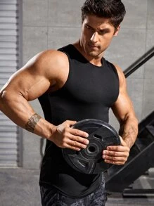 Manfinity Sport Corelite Men Slogan Graphic Sports Tank Top Workout Tops Compression Shirt Men - Black - View 5