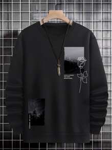 Manfinity Men Plus Floral & Slogan Graphic Sweatshirt - Black - View 1