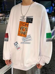 Manfinity Men Slogan Graphic Drop Shoulder Pullover - White - View 1