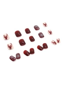 ROMWE Christmas 24pcs Short Square Deer Pattern Fake Nail - Multicolor - View 2
