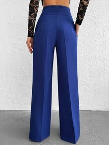 EURMUSE Button Detail Wideband Waist Suit Trousers - Royal Blue - View 2