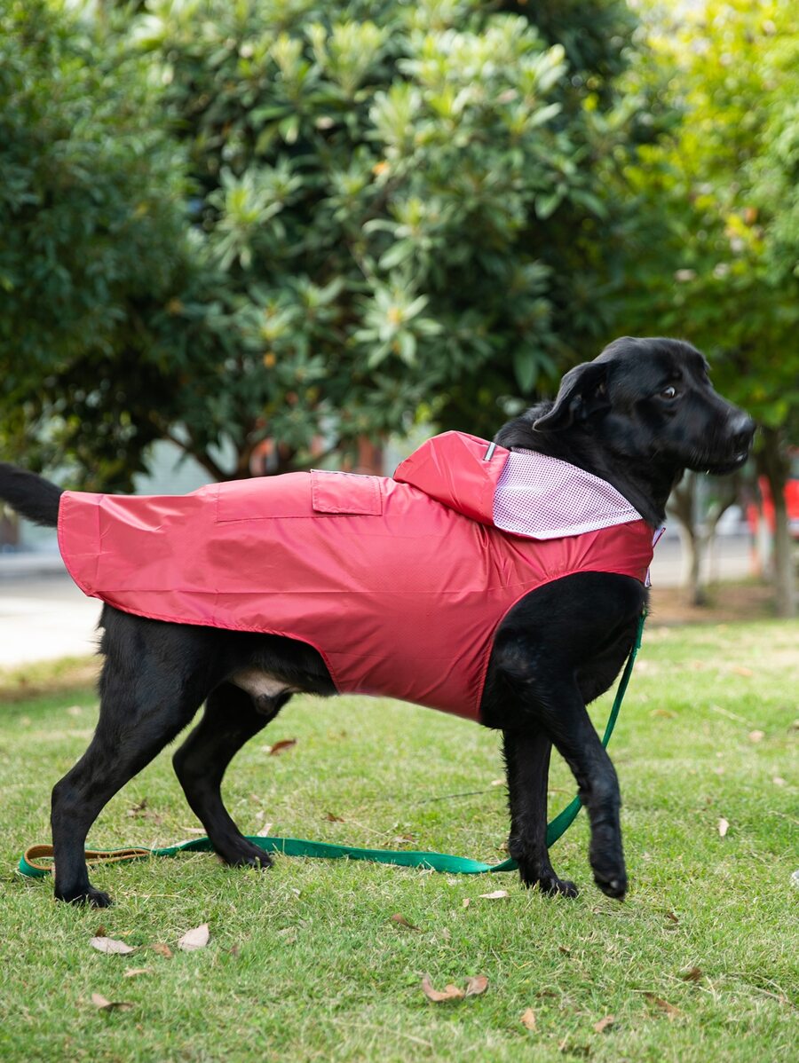 1pc Solid Color Pet Raincoat - Red - View 1