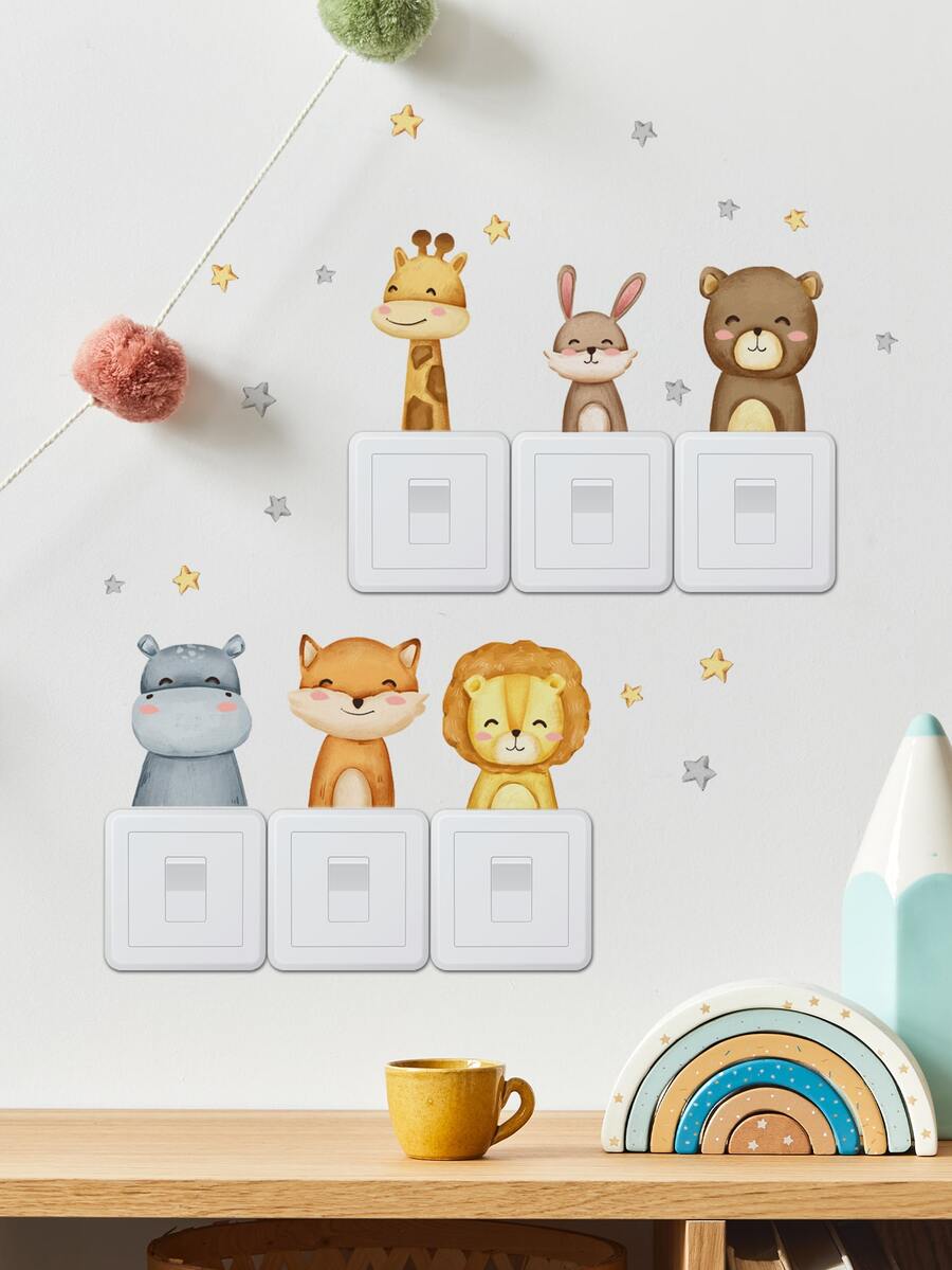 1pc Cartoon Animal Pattern Switch Outlet Wall Sticker - Multicolor - View 1