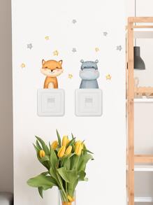 1pc Cartoon Animal Pattern Switch Outlet Wall Sticker - Multicolor - View 6