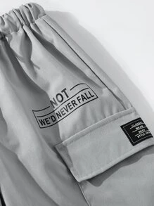 SHEIN Quần Trai Dây kéo Túi Slogan Giải trí - Xám - Xem 4