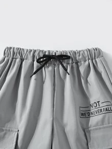 SHEIN Quần Trai Dây kéo Túi Slogan Giải trí - Xám - Xem 5