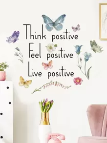 1 buc autocolant de perete grafic cu fluture și slogan, autocolante, decal de perete, decal vinil pentru decorațiuni interioare, articole de decor de primăvară, reîmprospătează-ți casa, autocolante decorative Rama