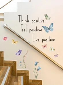 1 buc autocolant de perete grafic cu fluture și slogan, autocolante, decal de perete, decal vinil pentru decorațiuni interioare, articole de decor de primăvară, reîmprospătează-ți casa, autocolante decorative Rama