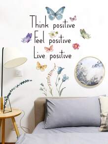 1 buc autocolant de perete grafic cu fluture și slogan, autocolante, decal de perete, decal vinil pentru decorațiuni interioare, articole de decor de primăvară, reîmprospătează-ți casa, autocolante decorative Rama