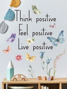 1 buc autocolant de perete grafic cu fluture și slogan, autocolante, decal de perete, decal vinil pentru decorațiuni interioare, articole de decor de primăvară, reîmprospătează-ți casa, autocolante decorative Rama