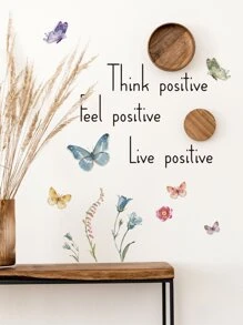 1 buc autocolant de perete grafic cu fluture și slogan, autocolante, decal de perete, decal vinil pentru decorațiuni interioare, articole de decor de primăvară, reîmprospătează-ți casa, autocolante decorative Rama