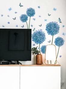 4 件套蓝色扁平蒲公英和蝴蝶墙贴