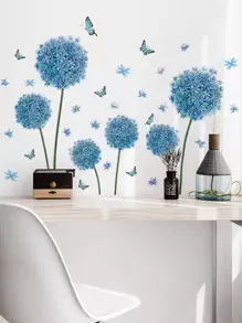 4 件套蓝色扁平蒲公英和蝴蝶墙贴