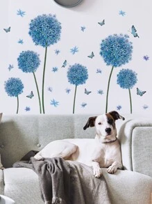 4 件套蓝色扁平蒲公英和蝴蝶墙贴
