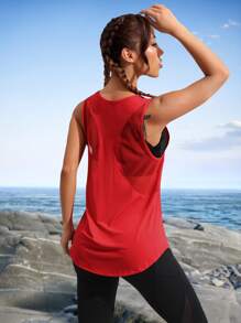 Gameset SHEIN Sport Camiseta deportiva sin costuras con mangas raglan y recorte para entrenamiento - Rojo - Ver 3