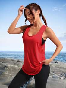 Gameset SHEIN Sport Camiseta deportiva sin costuras con mangas raglan y recorte para entrenamiento - Rojo - Ver 4