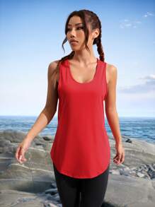 Gameset SHEIN Sport Camiseta deportiva sin costuras con mangas raglan y recorte para entrenamiento - Rojo - Ver 5