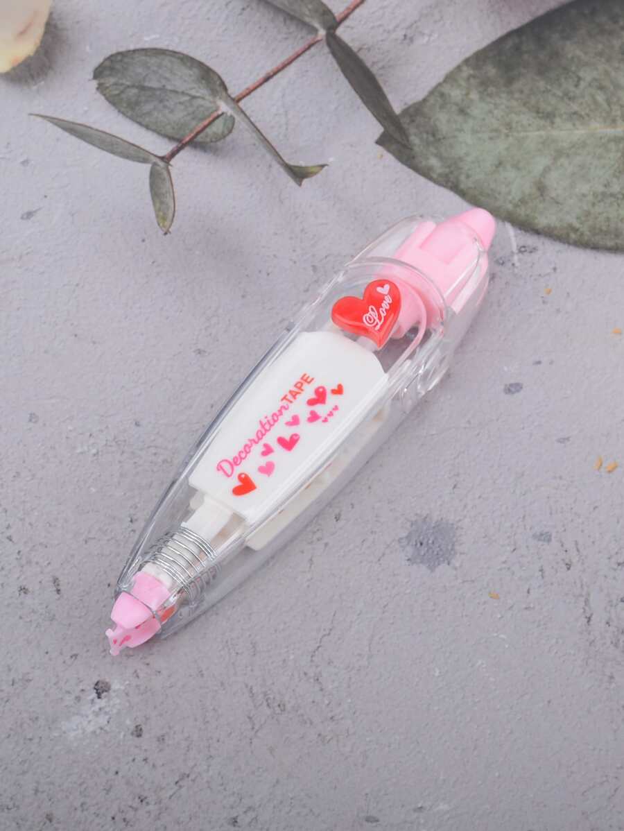 1pc Heart Pattern Correction Tape, Cute Portable Whiteout Correction Tape For School Student, Office - Pink - View 1