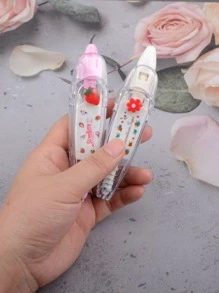 1入組草莓圖案修正帶可愛便攜式美白修正帶適合學生辦公室