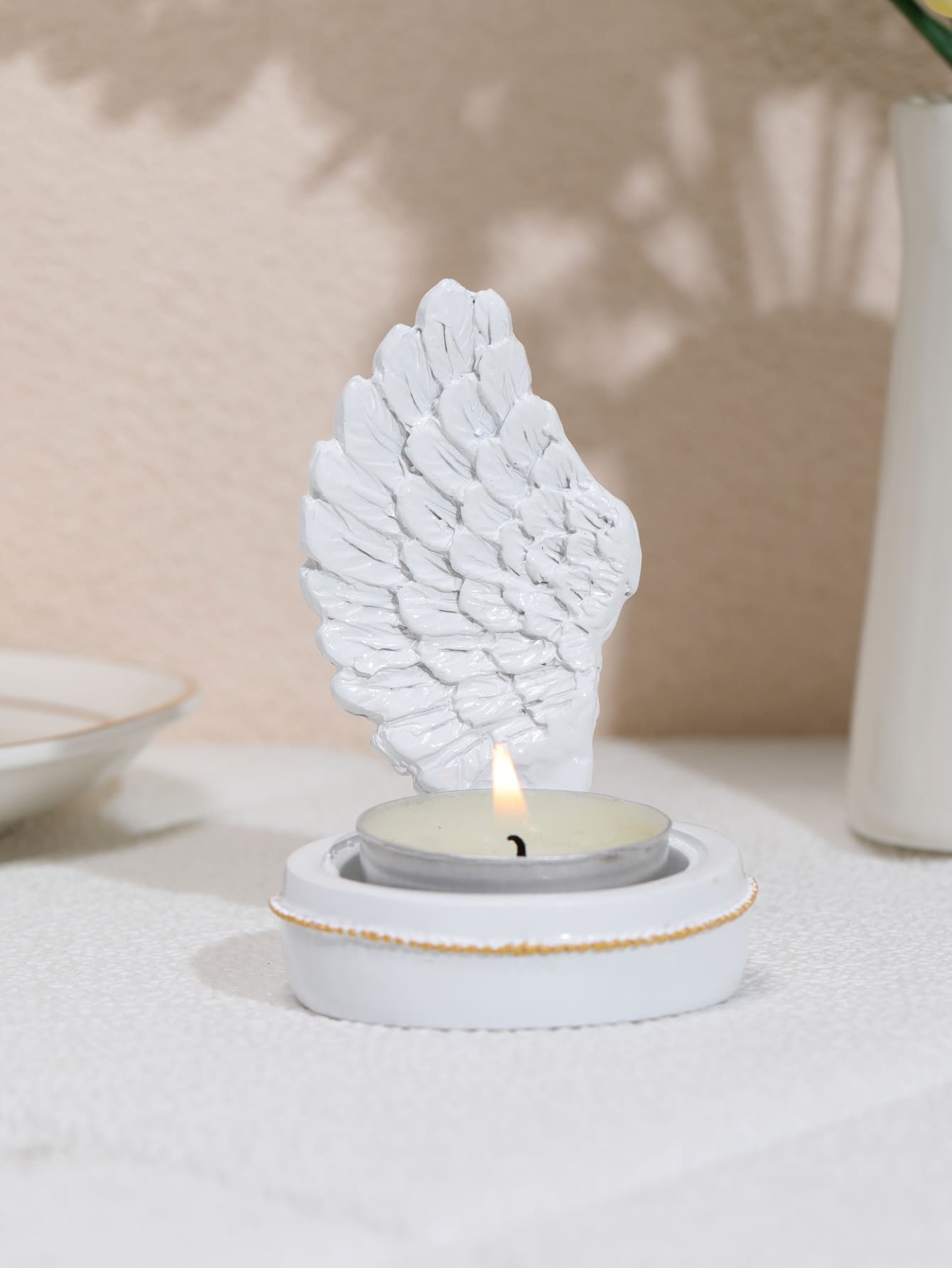 1 pieza Soporte de vela con diseño de ala 3D - Blanco - Ver 1