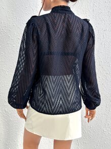 SHEIN BIZwear Viền Ruffle Tay áo lồng đèn Áo sơ mi Trang phục làm việc - Màu xanh hải quân - Xem 2