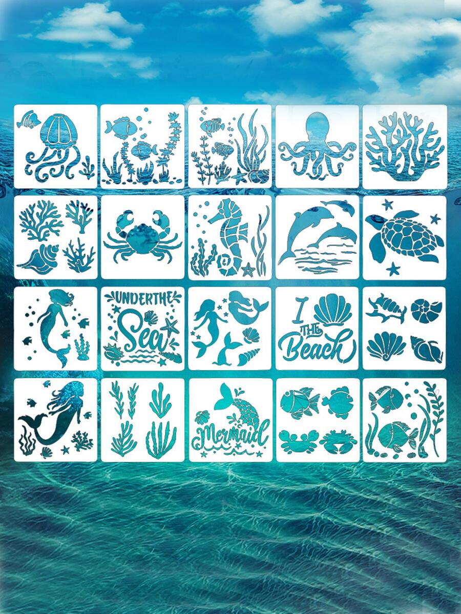 20 piezas Plantilla de dibujo con patrón mixto - Beis - Ver 1