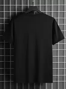 Manfinity Homme Áo thun nam vừa vặn cổ tròn tay ngắn khẩu hiệu Tee chữ đồ họa thường ngày mùa hè Polyester - màu đen - Xem 2