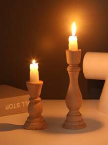 2pcs Wooden Candle Holder - Beige - View 4
