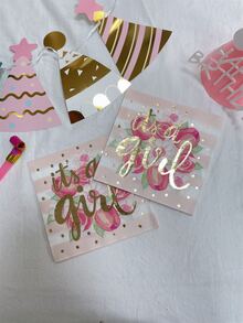 16pcs Metallic Letter & Floral Print Disposable Napkin - Multicolor - View 1