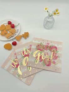 16pcs Metallic Letter & Floral Print Disposable Napkin - Multicolor - View 4