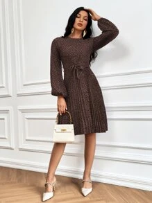 Aveloria 波點圖案燈籠袖洋裝 - 巧克力棕 - 查看 6