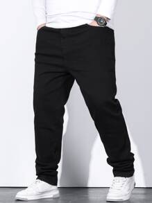 Manfinity Homme Hombres Jeans algodón unicolor con bolsillo oblicuo - Negro - Ver 1