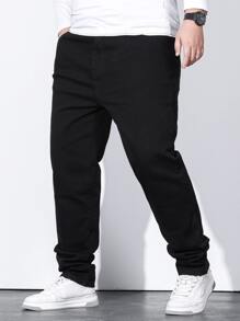 Manfinity Homme Hombres Jeans algodón unicolor con bolsillo oblicuo - Negro - Ver 4